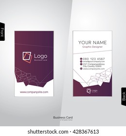 Modern white and dark purple vertical business card with abstract polygon outline -  vector template