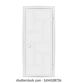 Modern white door with geometric pattern isolated on white background. Vector illustration.