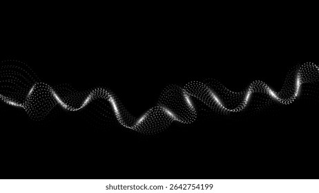 Modern White Dot Wave Pattern On Black Background. High-tech Banner. Vector Illustration. Abstract Business Wallpaper