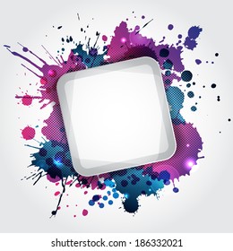 Modern white frame with blue blots