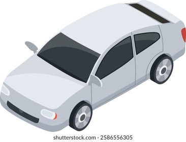 Modern white generic car speeding up on a white background, isometric view of a vehicle representing concepts such as transportation, speed and car industry