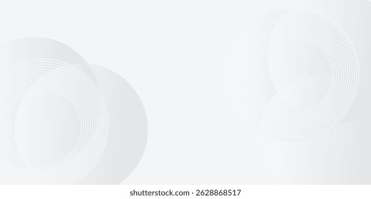 Moderne weiß leuchtende geometrische Linien auf grauem Hintergrund. Abstraktes, glänzendes, blaues Kreislinienmuster. Futuristisches Technologiekonzept. Anzug für Deckplakatdesign