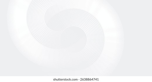 Modern white glowing geometric lines on gray background. Modern shiny blue circle lines pattern. Futuristic technology concept abstract
