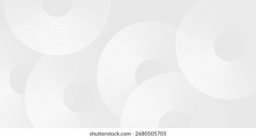 Líneas geométricas brillantes blancas modernas sobre fondo gris. Modelo azul brillante moderno de las líneas del círculo abstracto simple