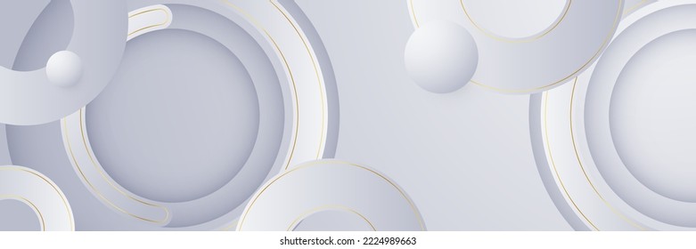 Modern white and gold abstract background banner. Abstract geometric shape white gold background with light and shadow 3D layered for presentation design.
