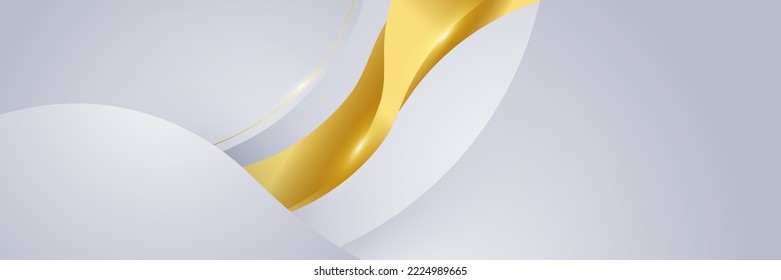 Modern white and gold abstract background banner. Abstract geometric shape white gold background with light and shadow 3D layered for presentation design.