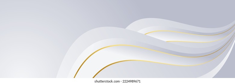 Modern white and gold abstract background banner. Abstract geometric shape white gold background with light and shadow 3D layered for presentation design.