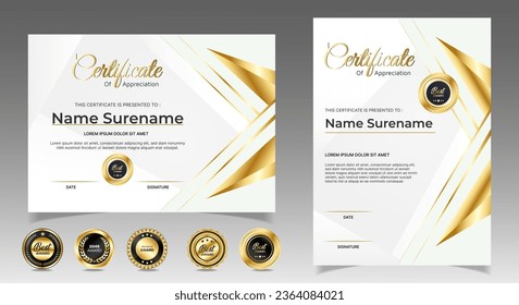 
Modern White and Gold certificate template design with set of badges. vector