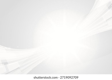 Fondo moderno de tecnología abstracta blanca y gris con ráfaga de luz central, líneas fluidas dinámicas y digital sutil.