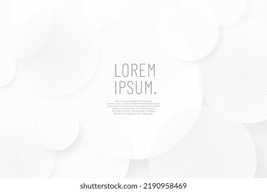 Modern white and gray circle overlapping with halftone abstract background. Minimal style. Design for presentation, banner, cover, web, flyer, card, poster, wallpaper, slide, magazine. Vector EPS10