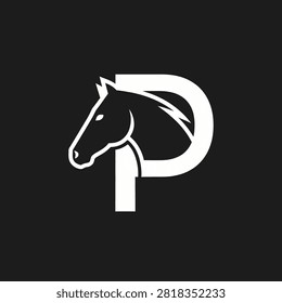 Modern white horse head integrated with the letter P, ideal for equestrian sports and premium equine brands.