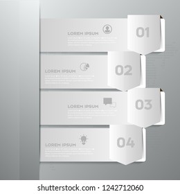 Modern White infographics 4 options. , steps, parts. Can be used for workflow layout, diagram, step by step infographics, graph, chart, diagram, web design.