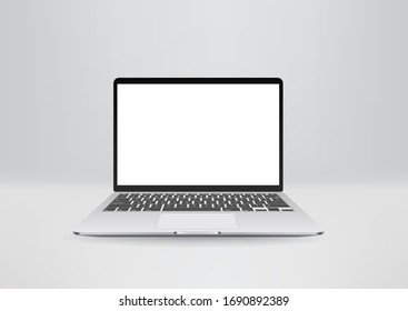 Modern white laptop on a table. Vector mockup
