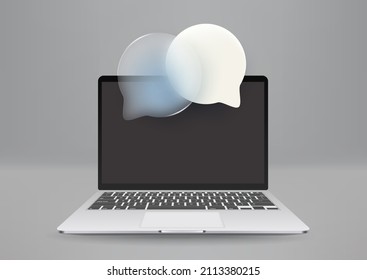 Portátil blanco moderno con nubes de voz