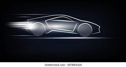 Modern white neon car silhouette.Automotive template for your banner, wallpaper, marketing advertising. ESP10