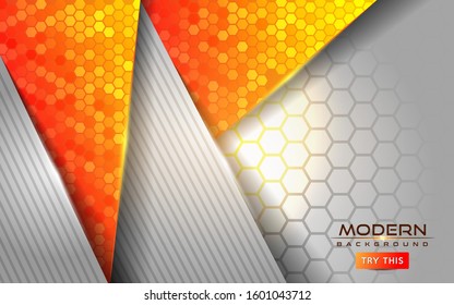 Modern white and orange tech abstract background with shinny lines effect. Background design template