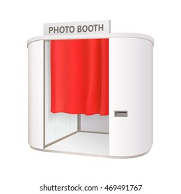 modern white oval photo booth with red curtain isolated on white background vector illustration