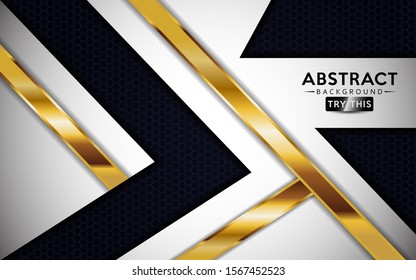 Modern White overlap background vector. Realistic abstract overlap layer on textured black background combine with golden line.