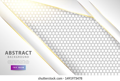 modern white overlay layers background. Realistic light effect on textured grey circle background. with golden line and light rays. vector illustration.