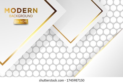 modern white overlay layers background banner design with golden lines. Realistic light effect on textured grey circle background,vector illustration.