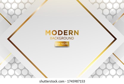 modern white overlay layers background banner design with golden lines. Realistic light effect on textured grey circle background,vector illustration.