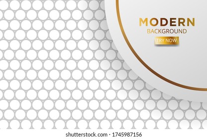 modernes weißes Overlay-Lagen Hintergrund Banner-Design mit goldenen Linien. Realistischer Lichteffekt auf texturiertem grauem Kreishintergrund, Vektorgrafik.