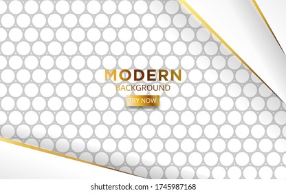 modernes weißes Overlay-Lagen Hintergrund Banner-Design mit goldenen Linien. Realistischer Lichteffekt auf texturiertem grauem Kreishintergrund, Vektorgrafik.