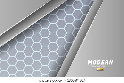 modern white paper cut background. Abstract realistic layered paper cut decoration texture with silver hexagon pattern. 3d backdrop. Vector illustration. Cover layout template. Material design concept