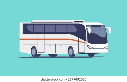 Modern white passenger bus, city tourist bus, transportation vehicle, modern and comfortable coach. Traveling by bus. Vector illustration for mobile and web graphics.