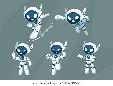 Modern White Robot Mascot Set