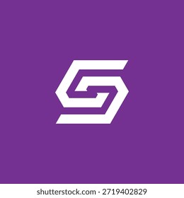 Logotipo blanco moderno de la marca de la letra de la 'S' dentro de un hexágono en un fondo púrpura audaz, transmitiendo un concepto geométrico elegante del diseño para la marca
