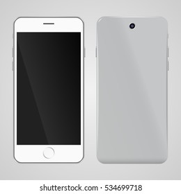 modern white smart phone model with a black screen isolated on white background. Perfectly detailed modern white smartphone vector mockup.