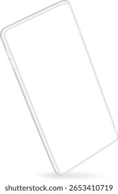 Smartphone blanco moderno con una pantalla en blanco, flotando sin esfuerzo sobre un fondo blanco limpio, ideal para mostrar App o Sitios web de una manera elegante y minimalista