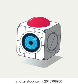 Modern white square robot mascot with one eye, Isolated on a white background