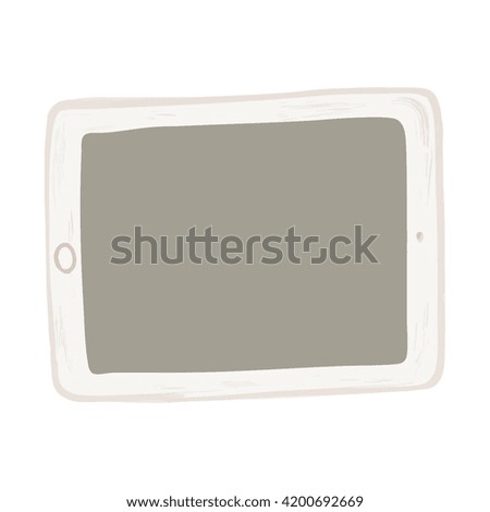 Modern white tablet computer with empty gray display screen isolated on white background