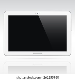 Modern white tablet computer isolated on light background. Blank horisontal screen. Realistic vector illustration