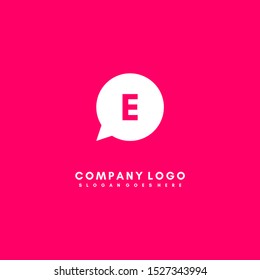 modern white technology chat E logo letter simple design isolated on pink background simple symbol icon.