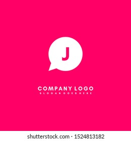 modern white technology chat J logo letter simple design isolated on pink background simple symbol icon.