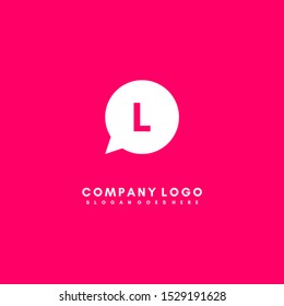 modern white technology chat L logo letter simple design isolated on pink background simple symbol icon.