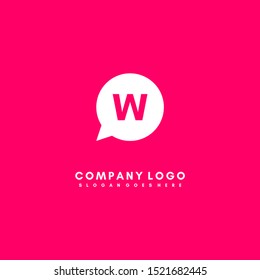 modern white technology chat W logo letter simple design isolated on pink background simple symbol icon.