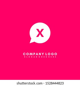 modern white technology chat X logo letter simple design isolated on pink background simple symbol icon.