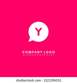 modern white technology chat Y logo letter simple design isolated on pink background simple symbol icon.