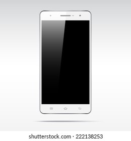 Modern white touchscreen cellphone tablet smartphone isolated on light background.  Empty screen