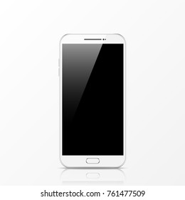 Modern white touchscreen cellphone tablet smartphone isolated on light background. Empty screen