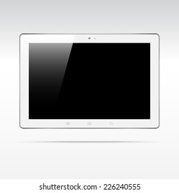 Modern  white touchscreen tablet computer isolated on light background. Blank screen