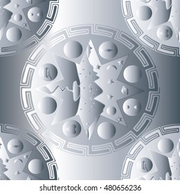 Modern white vector seamless pattern background wallpaper illustration with 3d Chinese Yin and Yang symbol of harmony and balance, life and death. Endless luxury texture