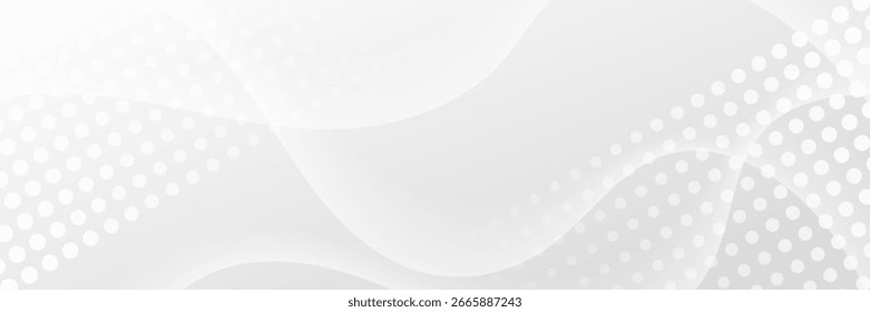 Modern White Wave Line Pattern Background with Halftone. Technology Banner. Vector Illustration. Abstract Business Wallpaper