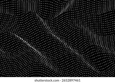 Modernas linhas de onda branca no fundo preto. Papel de parede de negócios abstratos. Futurista. Tecnologia. Bg. Ilustração de vetor