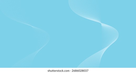 Modern white wavy glowing lines on a blue background. Futuristic digital art