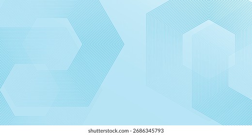Líneas onduladas blancas modernas sobre un fondo azul. Hexágono futurista del arte digital